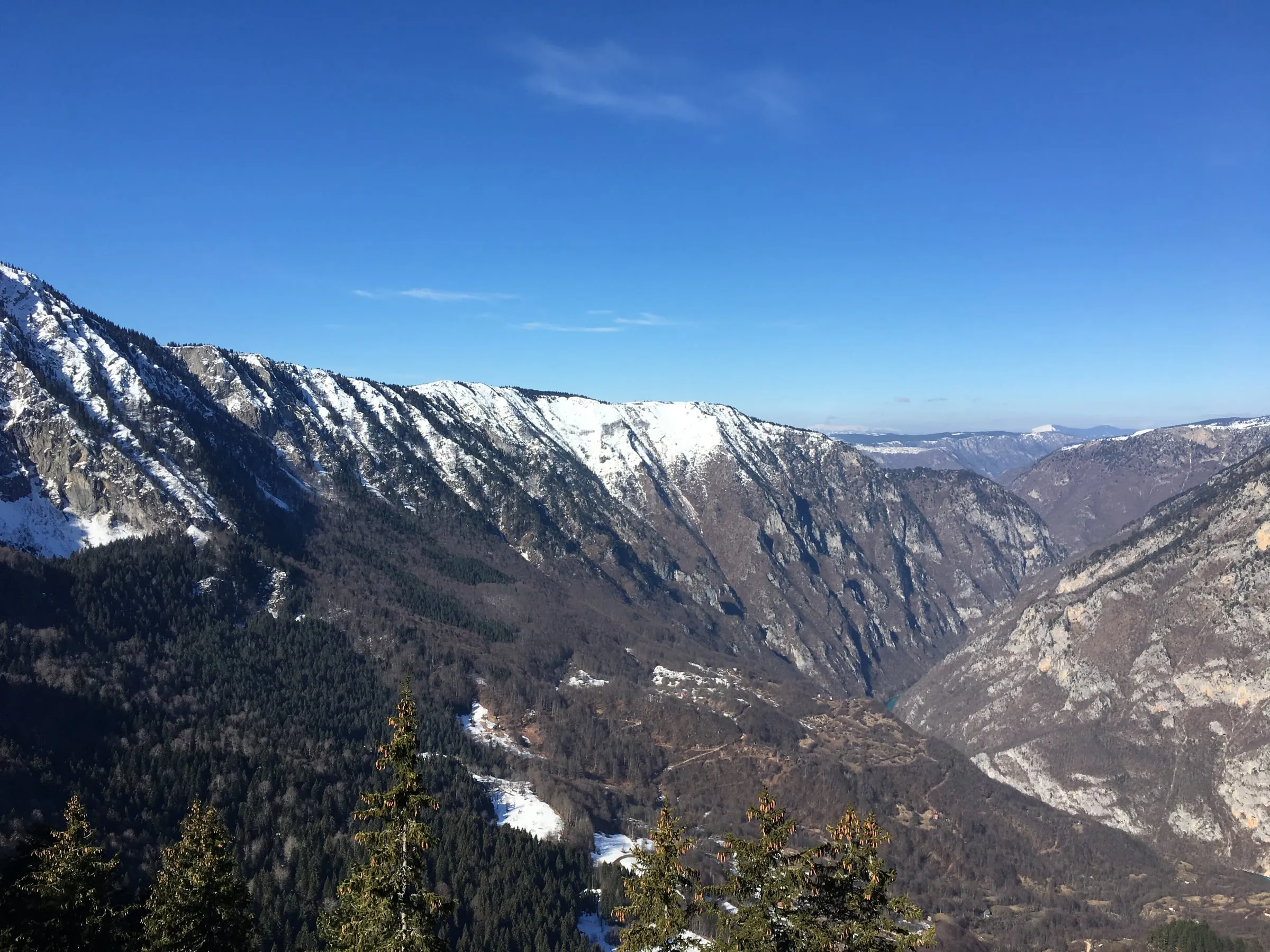 Snowy ridges of Durmitor above the Tara canyon
